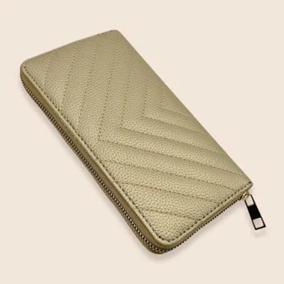 Fashnzfab Faux Leather Chevron Quilted Zip Around Wristlet Long Wallet In Gold
