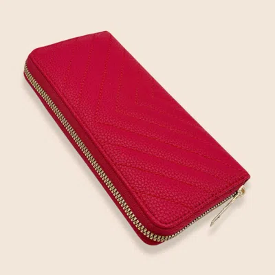 Fashnzfab Faux Leather Chevron Quilted Zip Around Wristlet Long Wallet In Pink