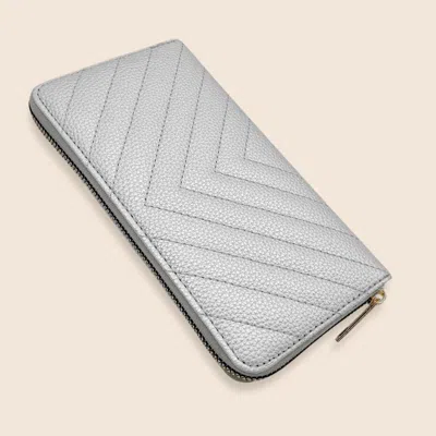 Fashnzfab Faux Leather Chevron Quilted Zip Around Wristlet Long Wallet In Silver
