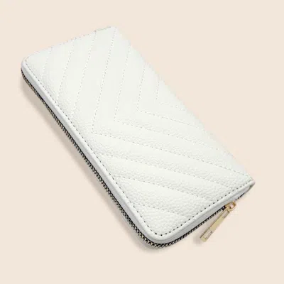 Fashnzfab Faux Leather Chevron Quilted Zip Around Wristlet Long Wallet In White