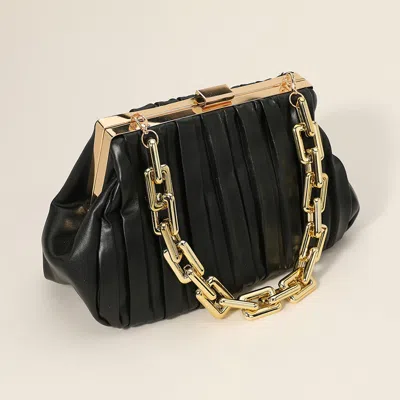 Fashnzfab Faux Leather Chunky Chain Strap Accented Clutch Bag / Crossbody Bag In Black