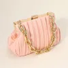 Fashnzfab Faux Leather Chunky Chain Strap Accented Clutch Bag / Crossbody Bag In Pink