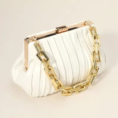 Fashnzfab Faux Leather Chunky Chain Strap Accented Clutch Bag Crossbody Bag In White
