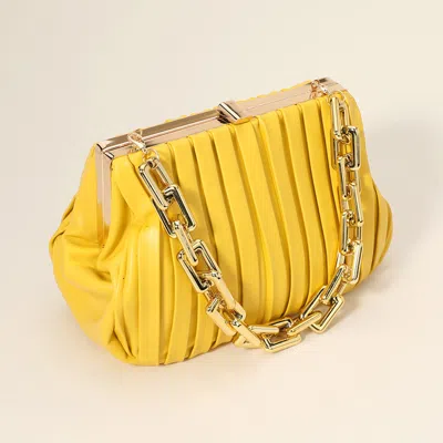 Fashnzfab Faux Leather Chunky Chain Strap Accented Clutch Bag / Crossbody Bag In Yellow