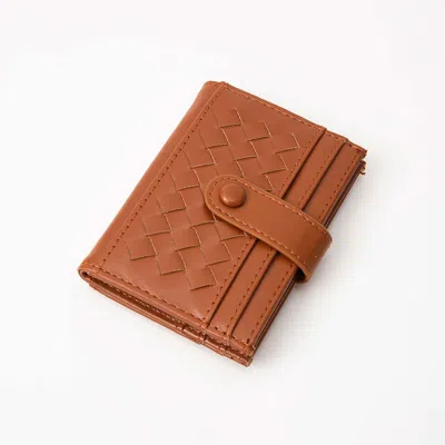 Fashnzfab Faux Leather Classic Woven Card Holder Wallet In Brown