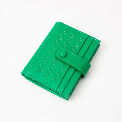 Fashnzfab Faux Leather Classic Woven Card Holder Wallet In Green