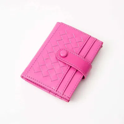 Fashnzfab Faux Leather Classic Woven Card Holder Wallet In Pink