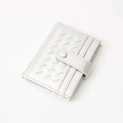 Fashnzfab Faux Leather Classic Woven Card Holder Wallet In Silver