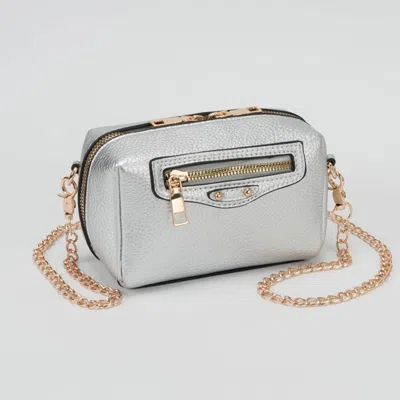 Fashnzfab Faux Leather Compact Chain Strap Mini Crossbody Bag In Silver