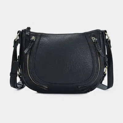 Fashnzfab Faux Leather Compact Crossbody Bag In Black