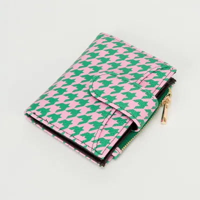 Fashnzfab Faux Leather Compact Houndstooth Card Organizer Wallet In Green