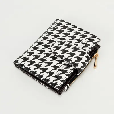 Fashnzfab Faux Leather Compact Houndstooth Card Organizer Wallet In Multi