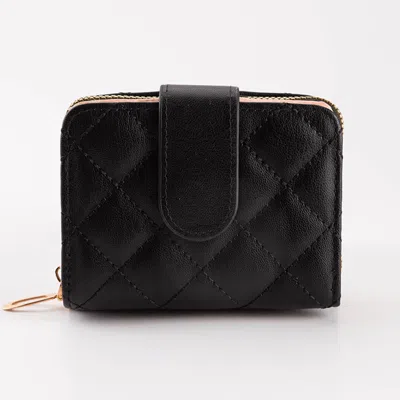Fashnzfab Faux Leather Compact Quilted Card Organizer Wallet In Black