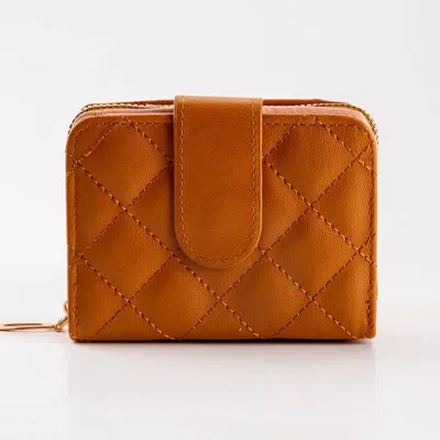Fashnzfab Faux Leather Compact Quilted Card Organizer Wallet In Brown