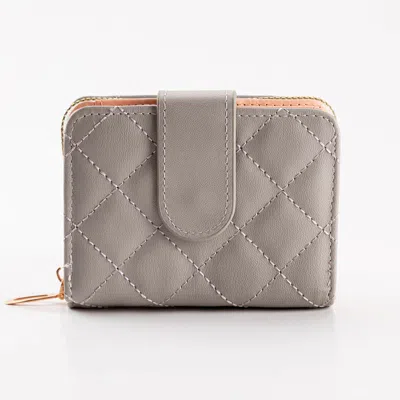 Fashnzfab Faux Leather Compact Quilted Card Organizer Wallet In Gray