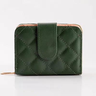 Fashnzfab Faux Leather Compact Quilted Card Organizer Wallet In Green