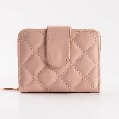 Fashnzfab Faux Leather Compact Quilted Card Organizer Wallet In Pink