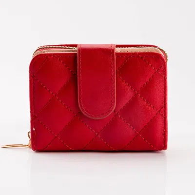 Fashnzfab Faux Leather Compact Quilted Card Organizer Wallet In Red