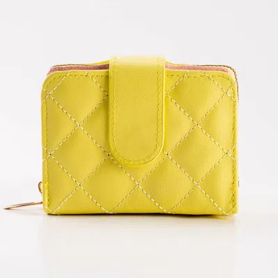 Fashnzfab Faux Leather Compact Quilted Card Organizer Wallet In Yellow