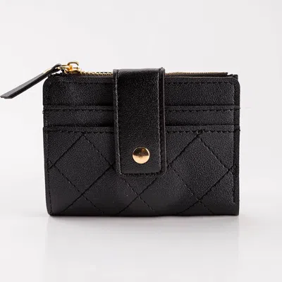 Fashnzfab Faux Leather Compact Quilted Flat Wallet In Black