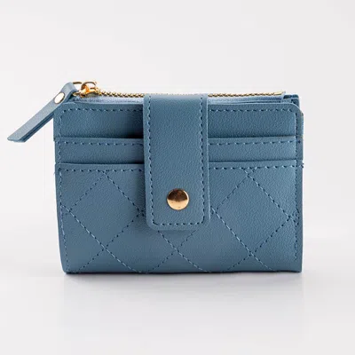 Fashnzfab Faux Leather Compact Quilted Flat Wallet In Blue
