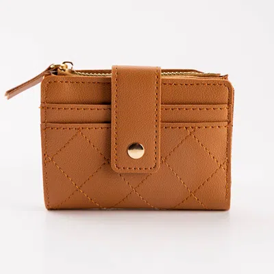 Fashnzfab Faux Leather Compact Quilted Flat Wallet In Brown
