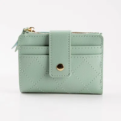 Fashnzfab Faux Leather Compact Quilted Flat Wallet In Green