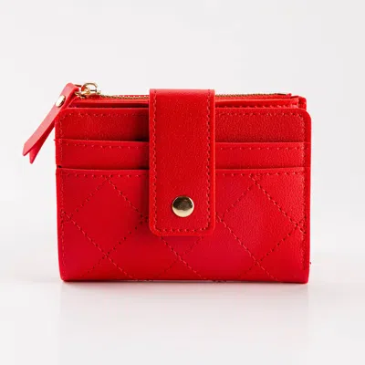 Fashnzfab Faux Leather Compact Quilted Flat Wallet In Red