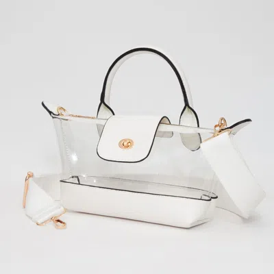 Fashnzfab Faux Leather Compact Transparent Top Handle Crossbody Bag In Multi