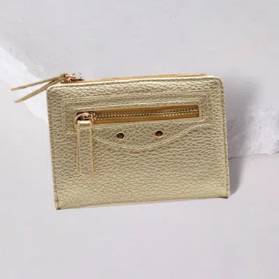 Fashnzfab Faux Leather Compact Wallet In Gold
