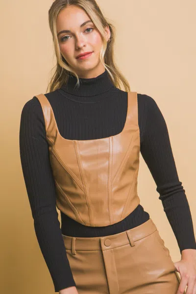 Fashnzfab Faux Leather Corsetry In Brown