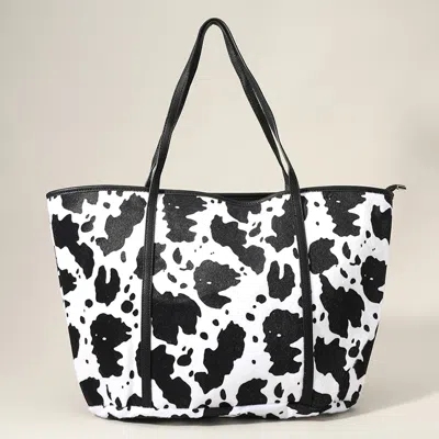 Fashnzfab Faux Leather Cow Patterned Tote Bag / Shoulder Bag In Multi
