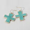 Fashnzfab Faux Leather Cross Dangle Earrings - Teal In Gold