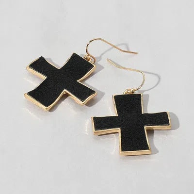 Fashnzfab Faux Leather Cross Dangle Earrings In Black