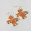Fashnzfab Faux Leather Cross Dangle Earrings In Brown