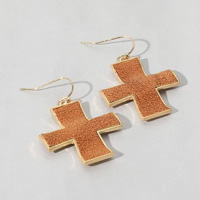 Fashnzfab Faux Leather Cross Dangle Earrings In Brown