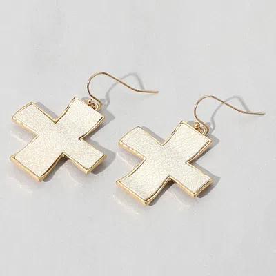 Fashnzfab Faux Leather Cross Dangle Earrings In Gold