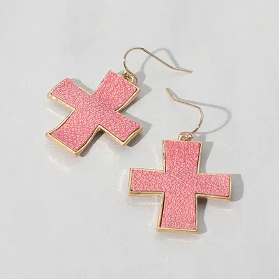 Fashnzfab Faux Leather Cross Dangle Earrings In Multi