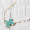 Fashnzfab Faux Leather Cross Pendant Paperclip Chain Necklace In Blue