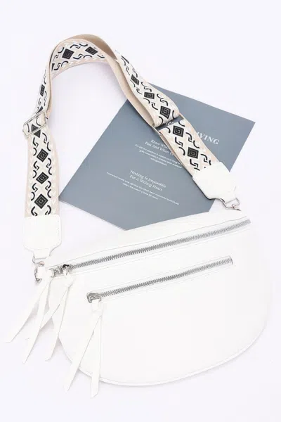 Fashnzfab Faux Leather Crossbody Bag Belt In White