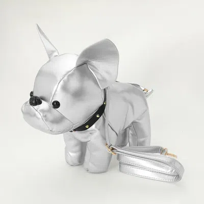 Fashnzfab Faux Leather Cute Puppy Shaped Crossbody Bag In Silver