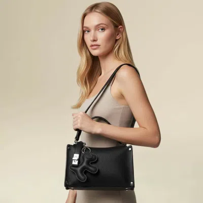 Fashnzfab Faux Leather Dog Bag Charm Mini Shoulder Crossbody Bag In Black
