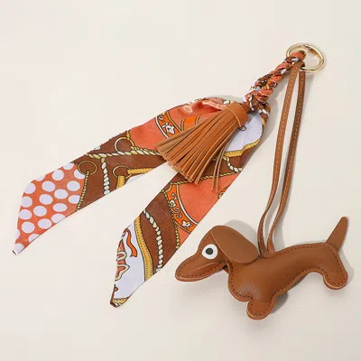 Fashnzfab Faux Leather Dog Tassel Scarf Keychain / Bag Charm In Brown