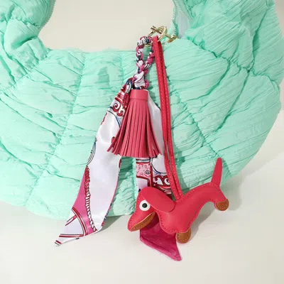 Fashnzfab Faux Leather Dog Tassel Scarf Keychain / Bag Charm In Pink