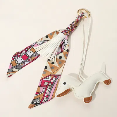 Fashnzfab Faux Leather Dog Tassel Scarf Keychain / Bag Charm In White