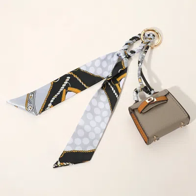 Fashnzfab Faux Leather Elegant And Stylish Mini Purse / Bag Charm With Abstract Pattern Petit Scarf In Multi