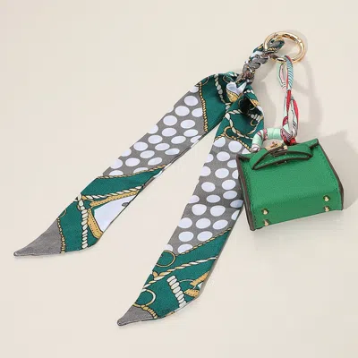 Fashnzfab Faux Leather Elegant And Stylish Mini Purse / Bag Charm With Abstract Pattern Petit Scarf In Multi