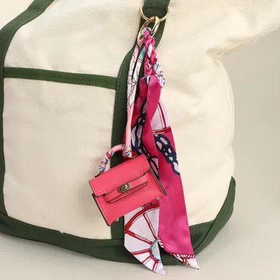 Fashnzfab Faux Leather Elegant And Stylish Mini Purse / Bag Charm With Abstract Pattern Petit Scarf In Pink