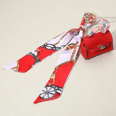 Fashnzfab Faux Leather Elegant And Stylish Mini Purse / Bag Charm With Abstract Pattern Petit Scarf In Multi