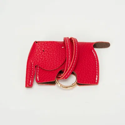 Fashnzfab Faux Leather Elephant Keychain Bag Charm In Red